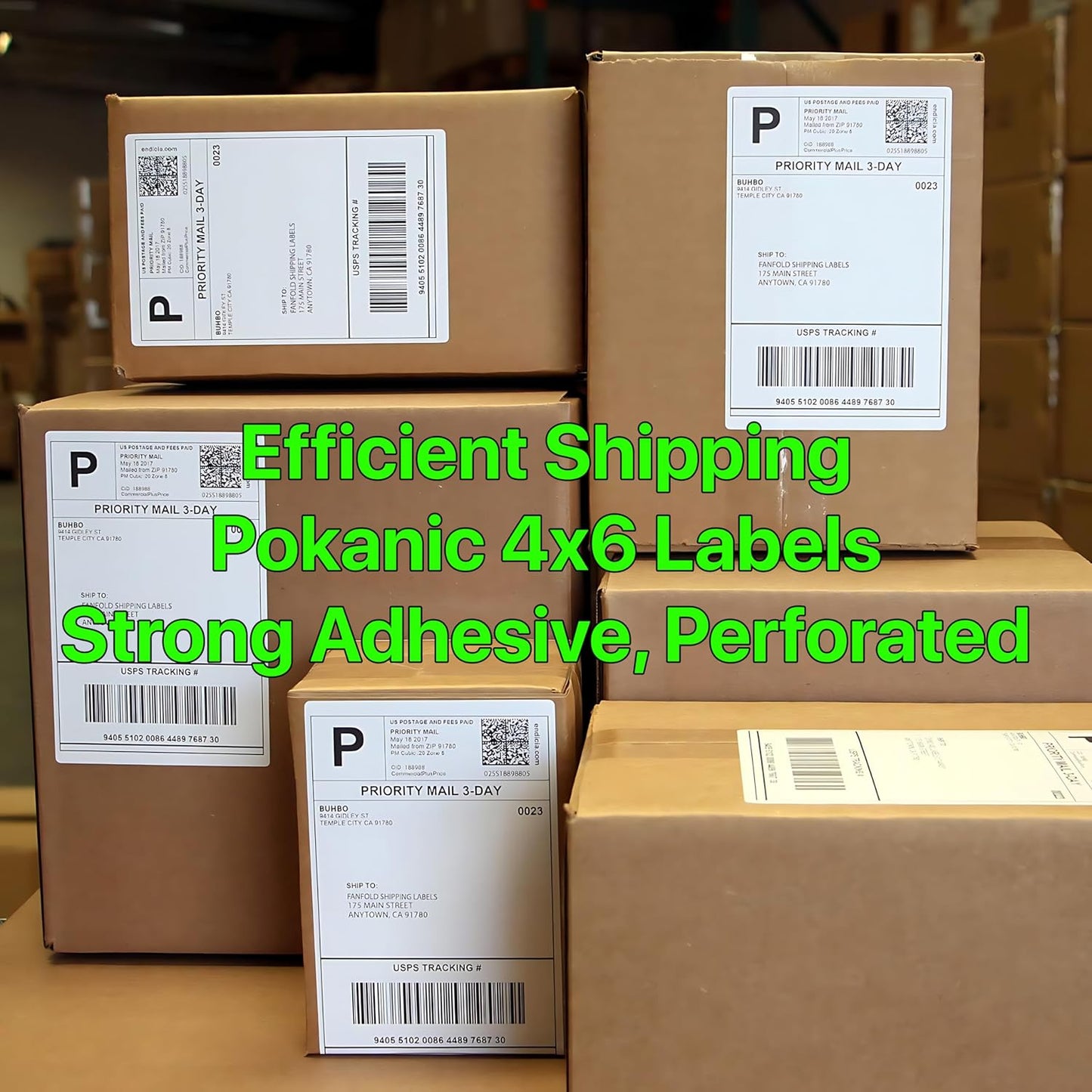 Fanfold [4 x 6 inch] x [1000 Labels] Thermal Stack Direct White Strong Adhesive Perforated Postage Shipping Printer Compatible with Zebra SNBC Epson Rollo (1000 Labels, Fanfold)