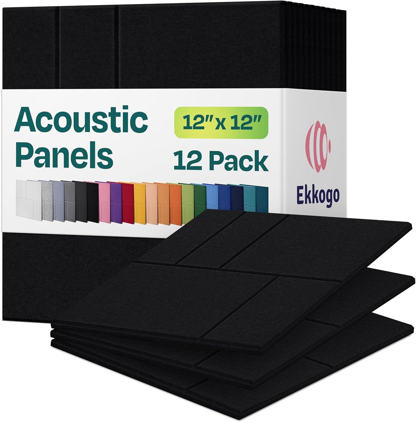 Acoustic Panels 12-Pack Soundproof Wall Panels 12"x12"x0.4" Decorative Sound Dampening for your Home, Office, Studio, Bedroom & More with Unique GridFrame Carving [Deep Black]