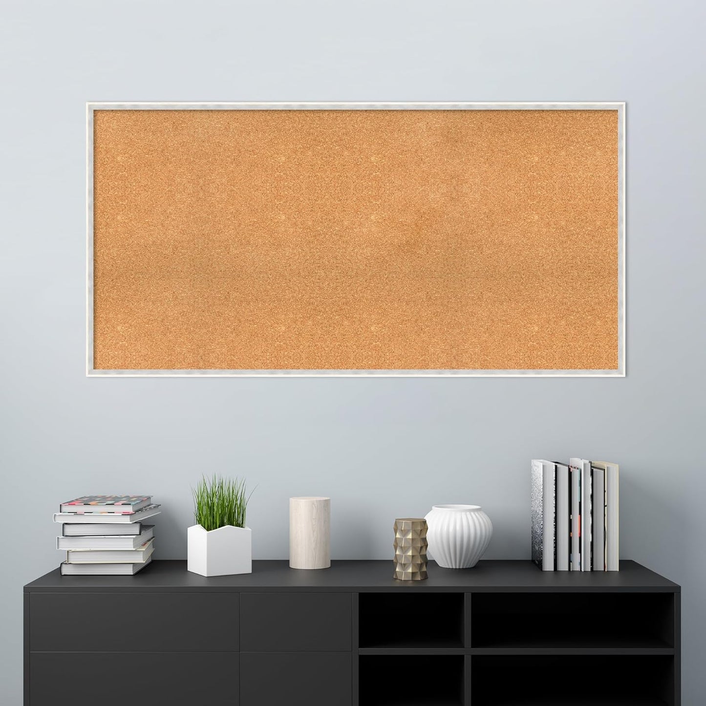 Amanti Art Natural Cork Board for Wall, 29x57 Vision Board with White Frame, Oversize Corkboard Office Decor for Home Organization, Modern Corkboard Pinboard to Display Items for Home Organization in