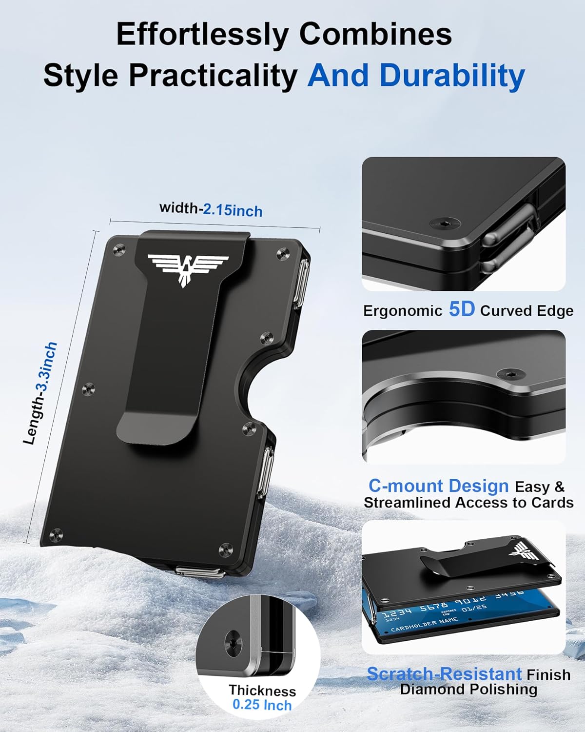 Minimalist Wallet for Men, Metal Wallet with Money Clip, Slim Compact Wallet, RFID Blocking Card Holder, Metal Aluminum Credit Card Holder, Holds up to 20 Cards