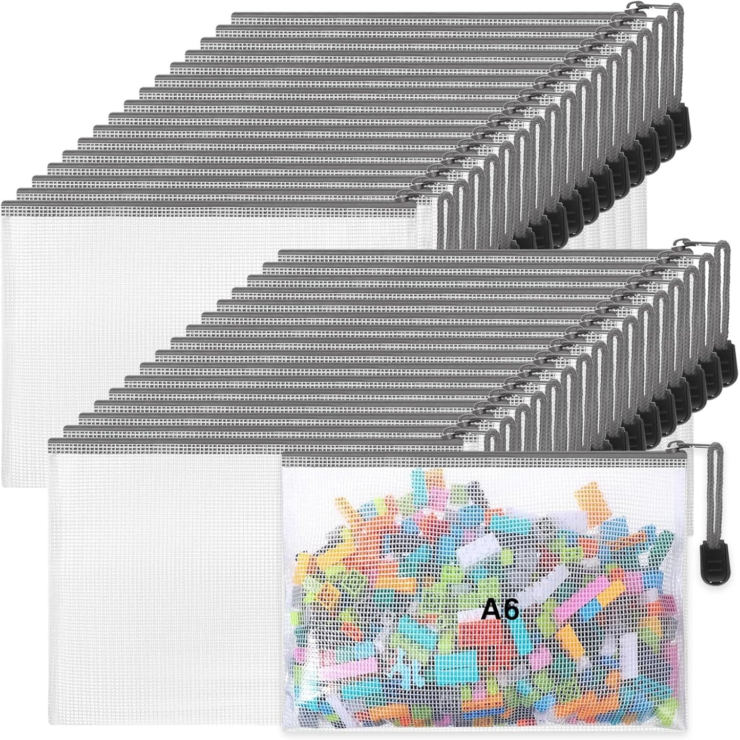 Jetec 32 Pcs Mesh Zipper Bags Toy Storage Bikini Organizer Bag Bolsas Para Guardar Trajes De Baño Waterproof Zipper Reusable Pouch Puzzle Multipurpose for Storage Office(Grey,7.5 x 5 Inch)