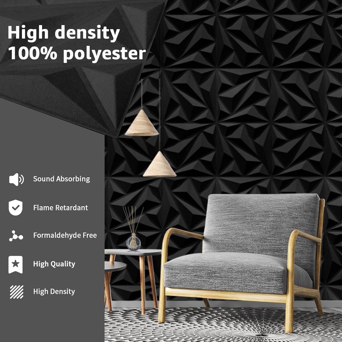 Art3dwallpanels Acoustic Panels 20 Pack Soundproof Wall Panels Acoustic Foam Sound Dampening, 3D Sound Absorbing, 12" X 12", Black