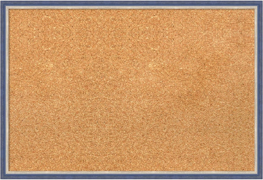 Amanti Art Natural Cork Board for Wall, 17x25 Vision Board with Blue Wood Frame, Medium Corkboard Office Decor for Home Organization, Modern Contemporary Corkboard Pinboard to display items for home