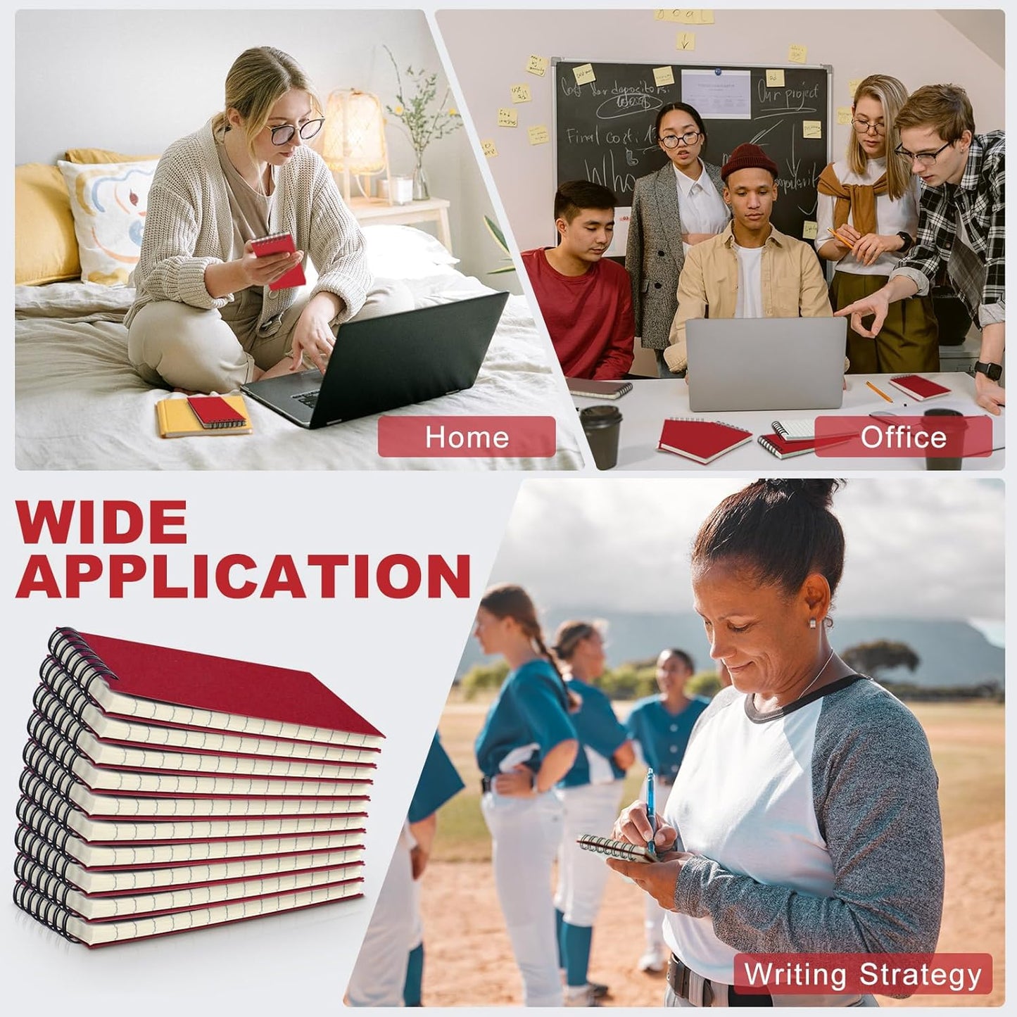 Tenceur 6 Pcs Pocket Notebook Bulk Small 3x5 Inch Spiral Notepads Mini Top Bound Notebook with Lined 120 Pages Ruled Memo Pads for Office College Nurse Essentials Back to School Gift (Red)