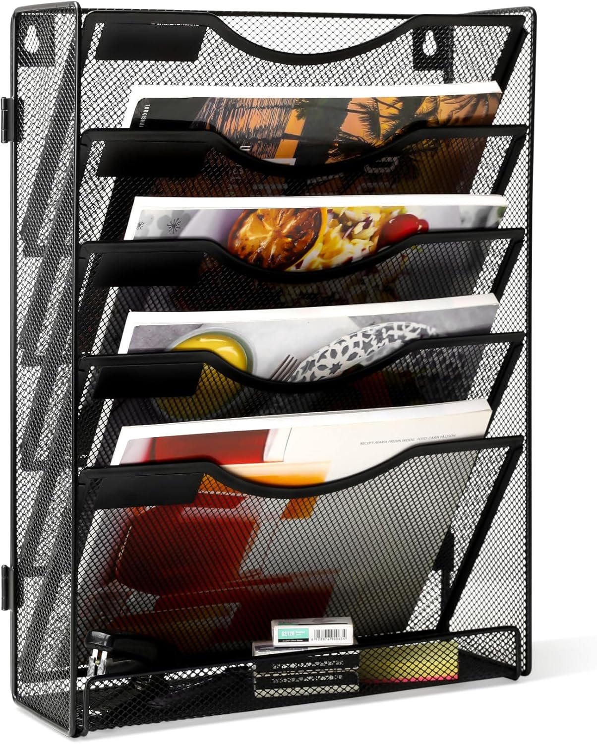 EasyPAG 5-Tier Wall File Holder, Mesh Hanging Folder Organizer with Classify Label, Versatile Desk File Organizer for Office Home, Vertical Wall Mounted Mail Paper Sorter, Easy Assembly, 2 Pack Black