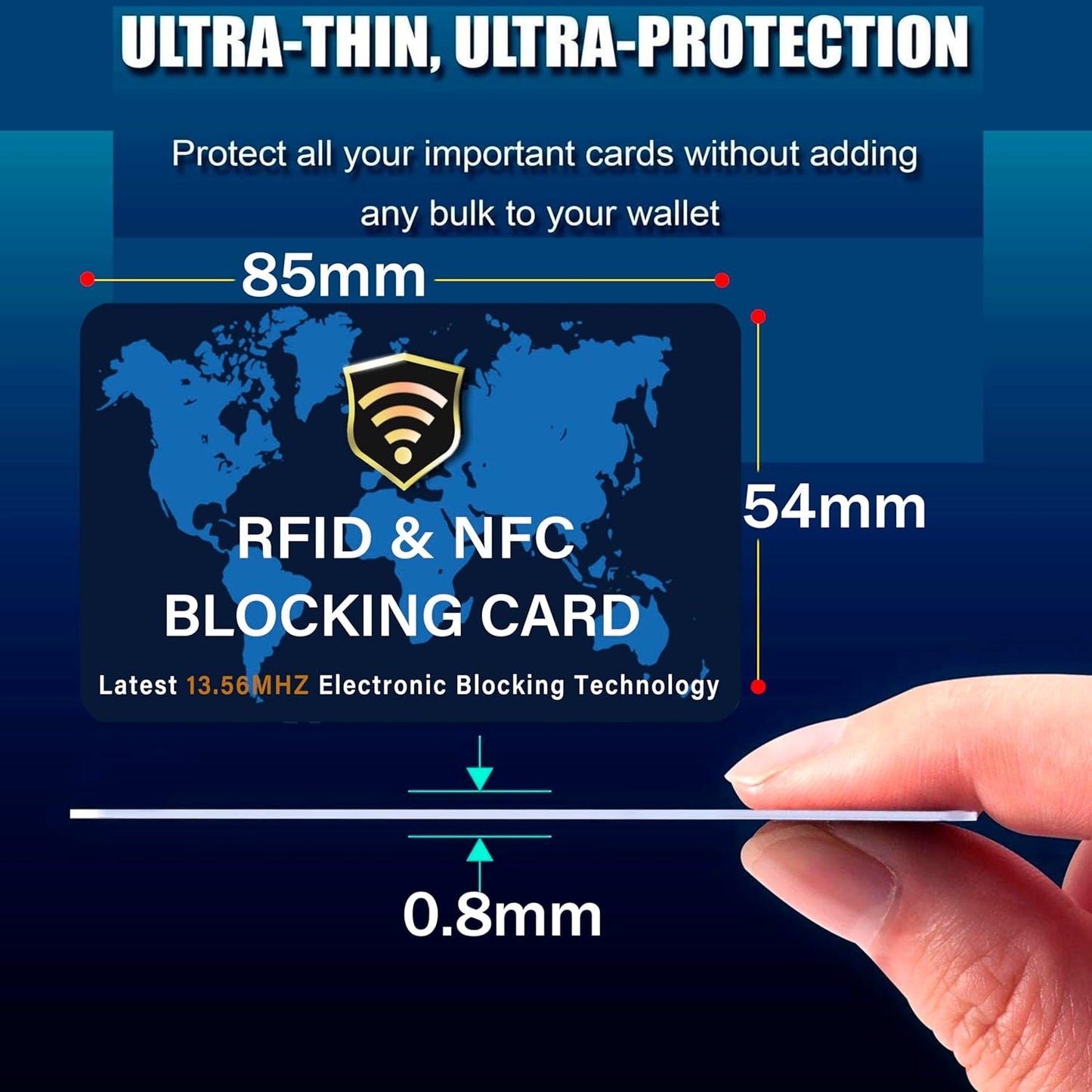 SaiTech IT 10 Pack RFID Blocking Card NFC Contactless Debit/Credit Card ATM Passport Protector ideal for Men & women slim with World map design perfectly fit in wallet - Blue