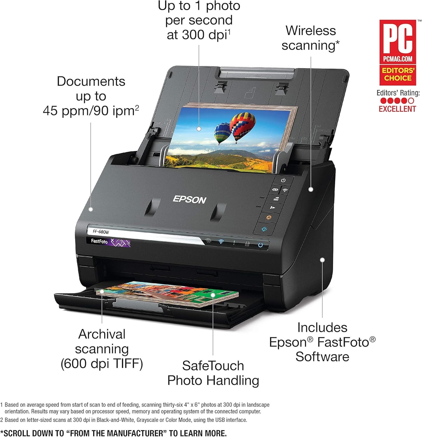 EPSON FastFoto FF-680W Wireless High-speed Photo and Document Scanning System (Renewed) , Black