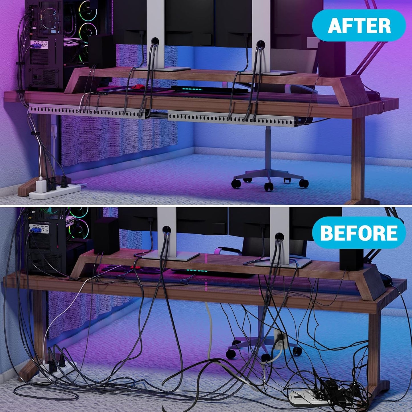 Open Slot Wire Duct Kit, 31.4"(2 x 15.7) Server Rack Cable Management, Cable Management Raceway for Hide Network HDMI VGA Cable, Wiring Raceway Cable Duct, Desk Wire Channel, 2 Pack, Grey