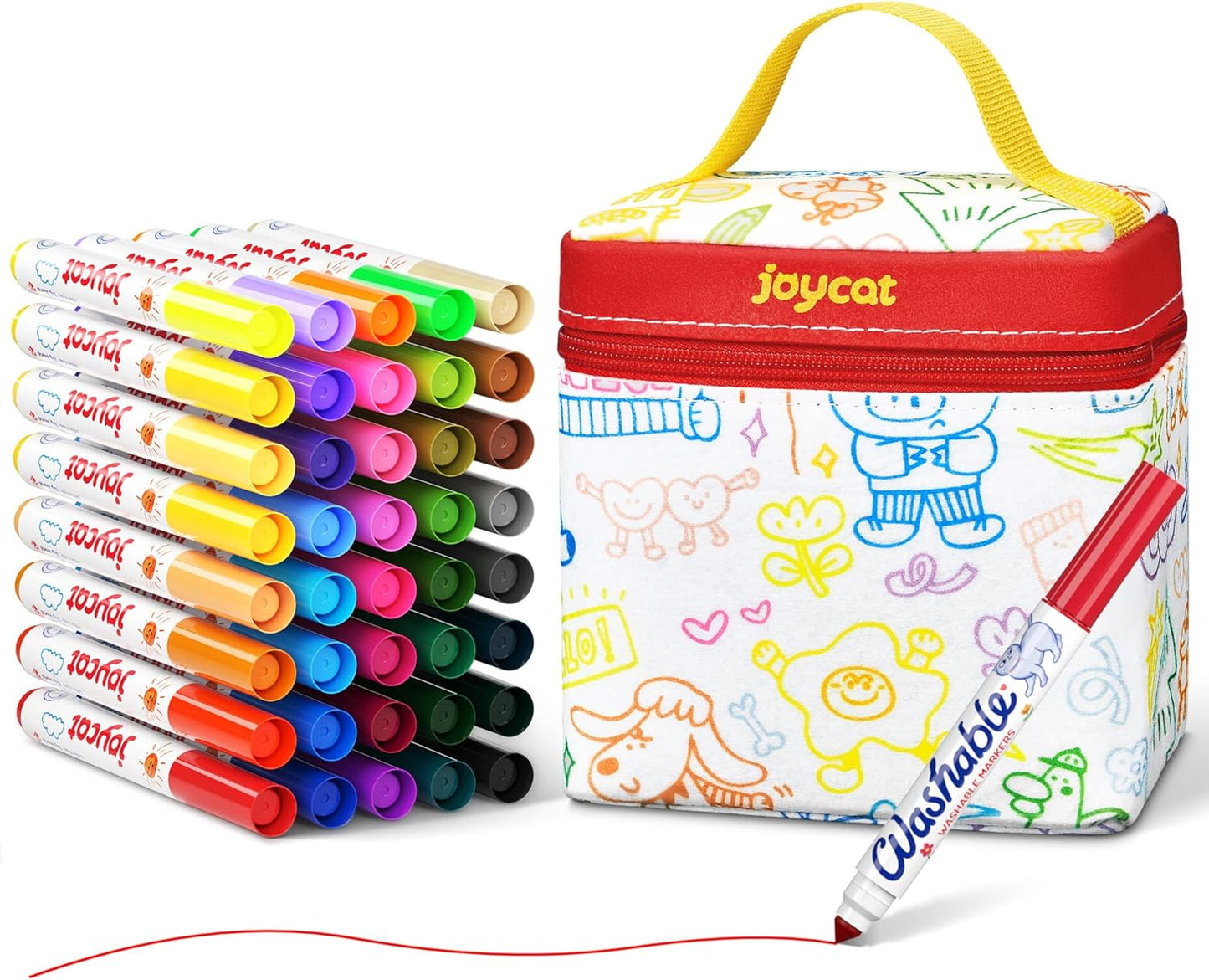 JoyCat 40 Count Washable Markers for Kids, 40 Colors Washable Markers Set with Carrying and DIY Coloring Fabric Storage Bag, Coloring Marker Bulk for Boys Girls Toddler, School Classroom Supplies