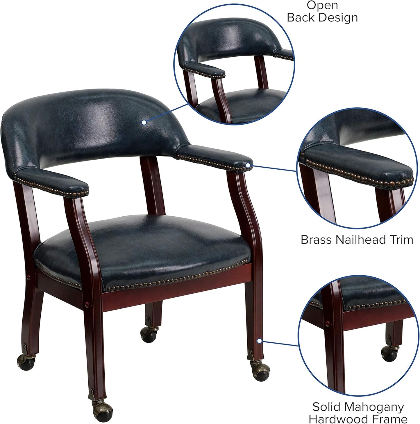 EMMA + OLIVER Navy Vinyl Luxurious Conference Chair with Casters