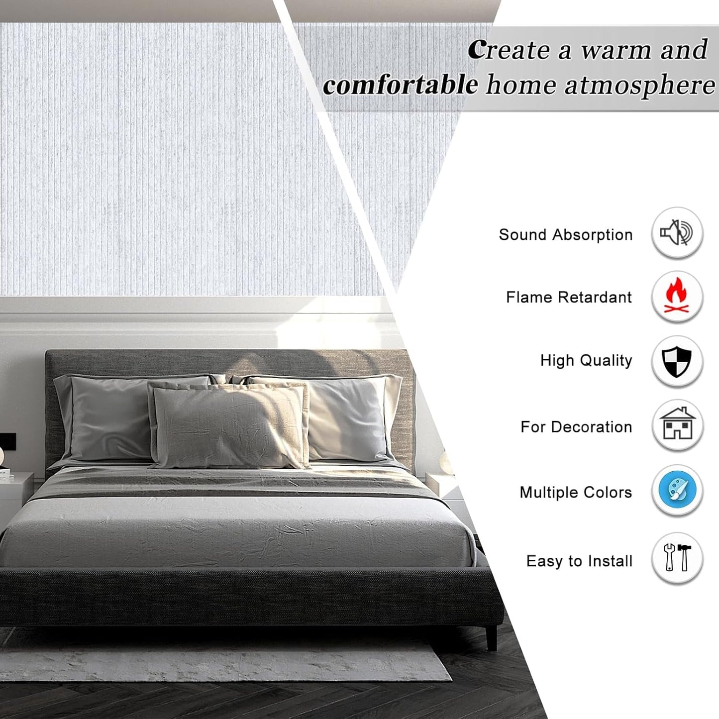 5 Pack Acoustic Panels, 48" X 24" X 0.4" Decorative Sound Proof Felt Panels, Sound Dampening Panels, Self-Adhesive Sound proof panels for walls, Creative Slotting Design. (Silver Grey, 5 Pack)