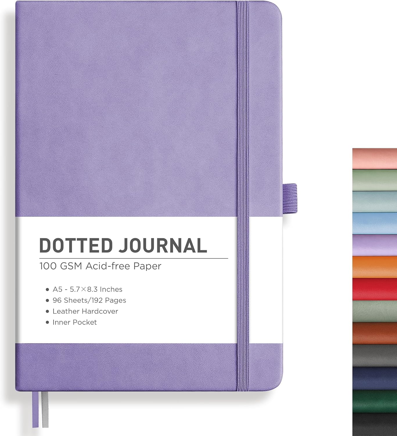 RETTACY Bullet Dotted Journal Notebook, 192 Pages, A5 Medium Size (5.7'' x 8.3''), Leather Hardcover, 100 GSM Thick Paper, for Bullet Journaling, Planning, Tracking (Purple)