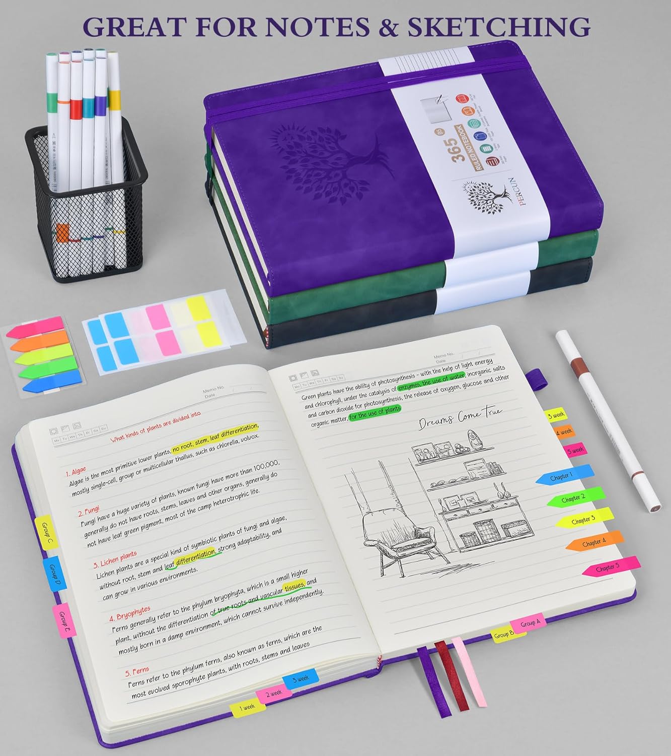 B5 Lined Journal Notebook - 365 Page Large Leather Journals for Writing Women Men，Hardcover Notebook with 100Gsm Thick Pages，Daily Diary for Travel, Work，School，College Ruled (7.6" x 10.3")