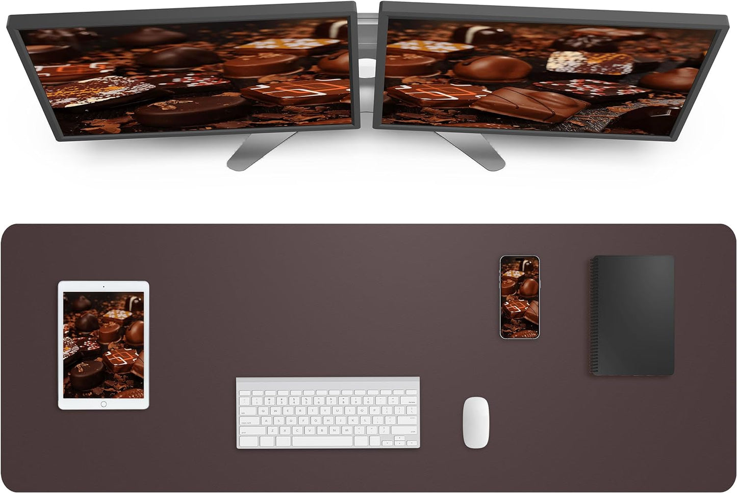 AFIING Leather Desk Pad Protector,Mouse Pad,Office Desk Mat, Non-Slip PU Leather Desk Blotter,Large desk mat,Waterproof Keyboard mat for Office/Home/Decor (Coffee,48"" x 17"")