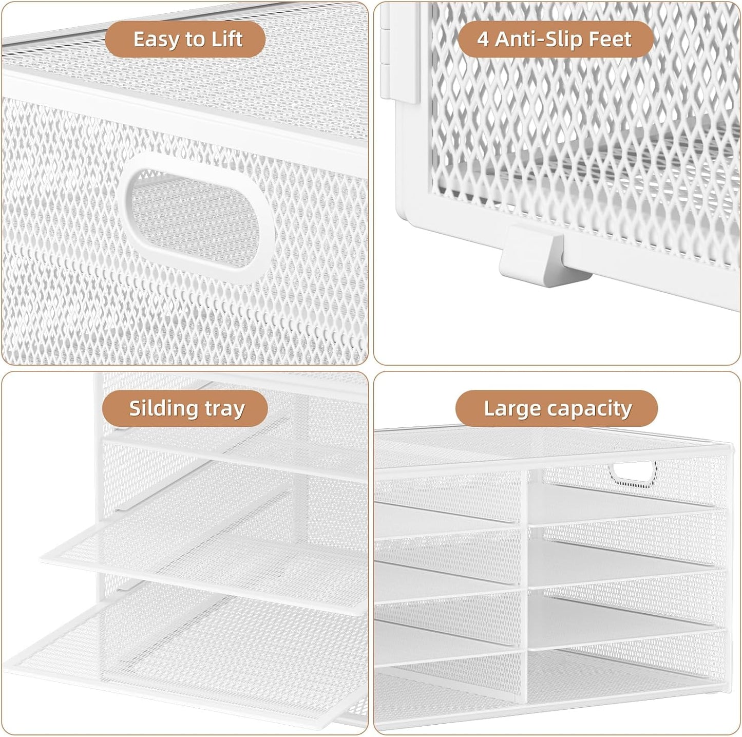 Marbrasse 5 Tier Desktop Literature Organizer, Mesh Paper Organizer Desk Organizers, File Sorter Mail Center Paper Storage Cabinet Classroom Keepers Mailbox for Office Home School,White