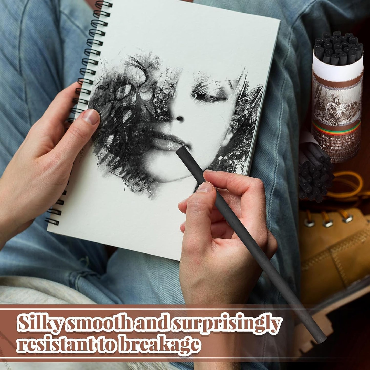 Gueevin 200 Pcs Willow Charcoal Sticks, Willow Charcoal, Artists, Beginners, Students, Perfect for Sketching, Drawing, Shading, and Fine Art (5-7mm)