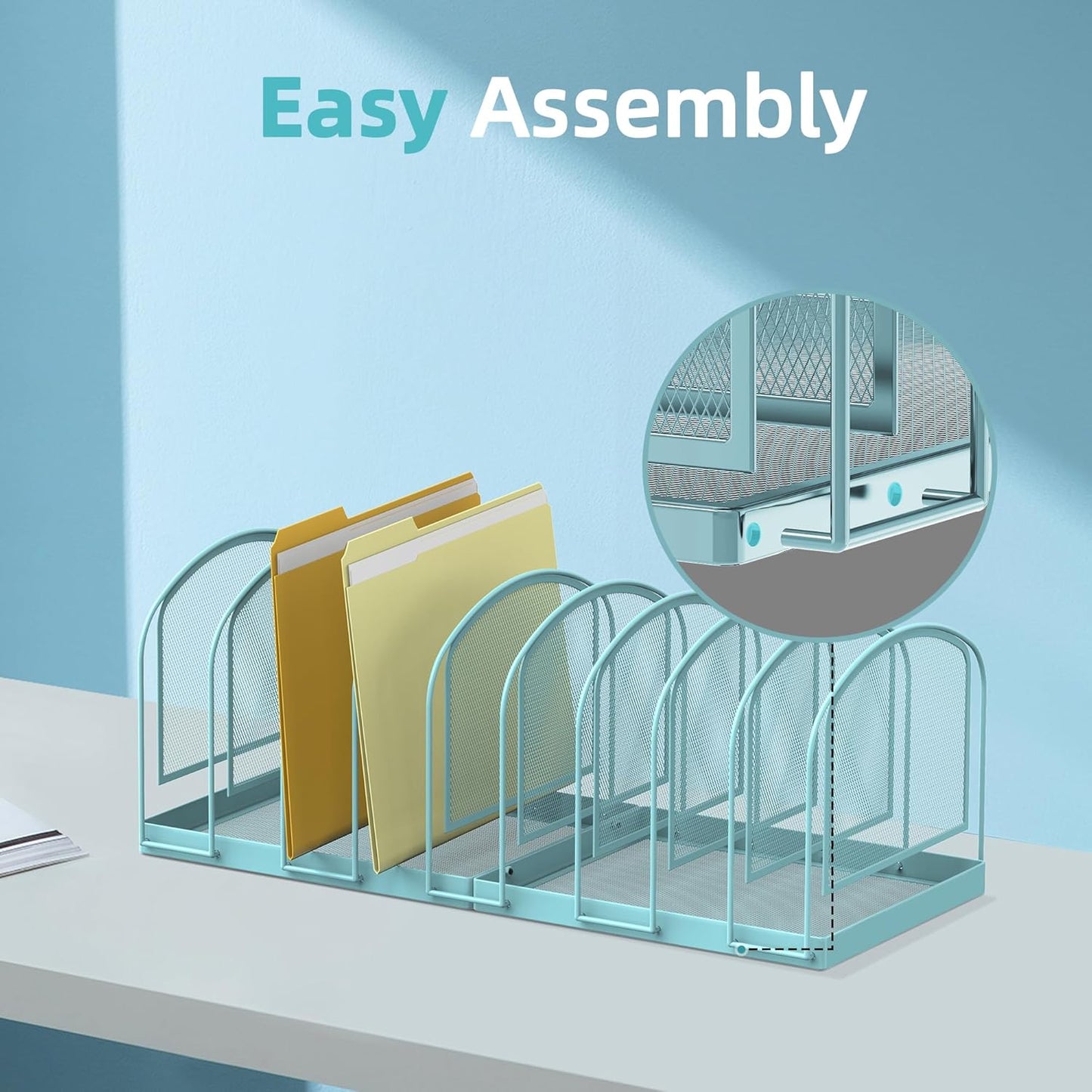 SUPEASY File Organizer 9-Section Mesh Desk Organizer, Upright File Organizer Desktop Organizer File Sorter, File Folder Holder for Office Supplies, Blue