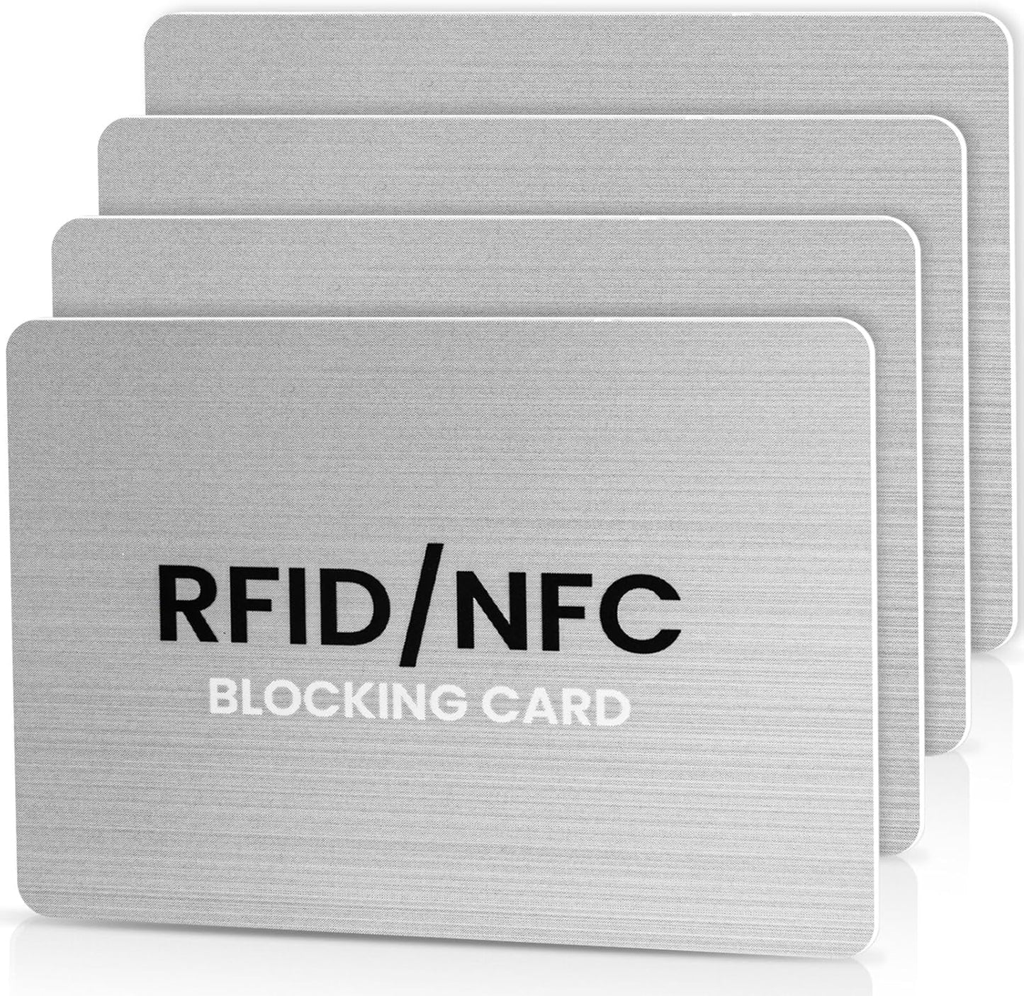 RFID Blocking Cards, Premium Contactless NFC Debit Credit Card & Passport Protector Blocker Set for Men & Women - Smart Slim Design One Card Protects Entire Wallet/Purse Safe -Silver 4 pack