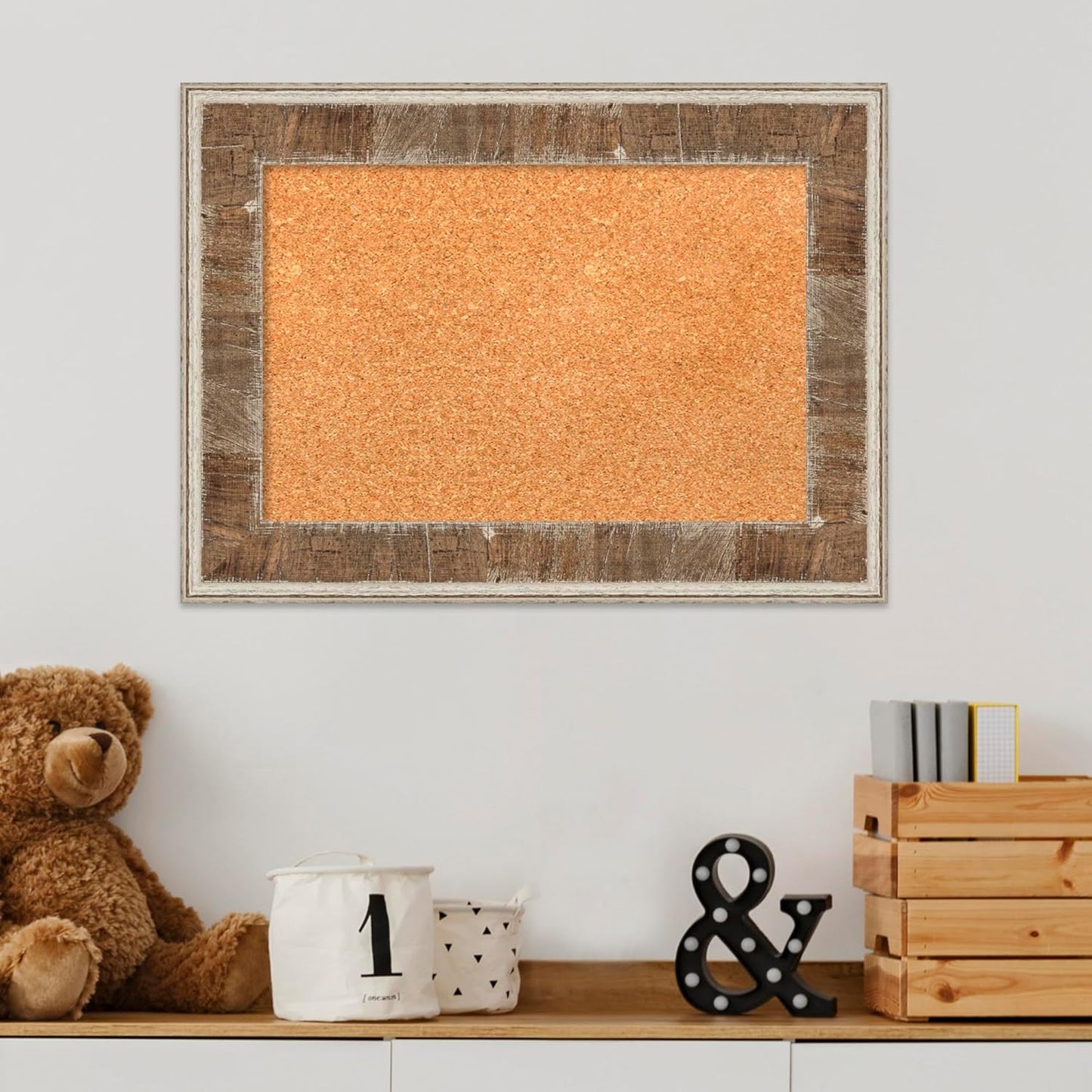 Amanti Art Natural Cork Board for Wall, 17x23 Vision Board with Brown Wood Frame, Small Corkboard Office Decor for Home Organization, Country Rustic Corkboard Pinboard to Display Items for Home