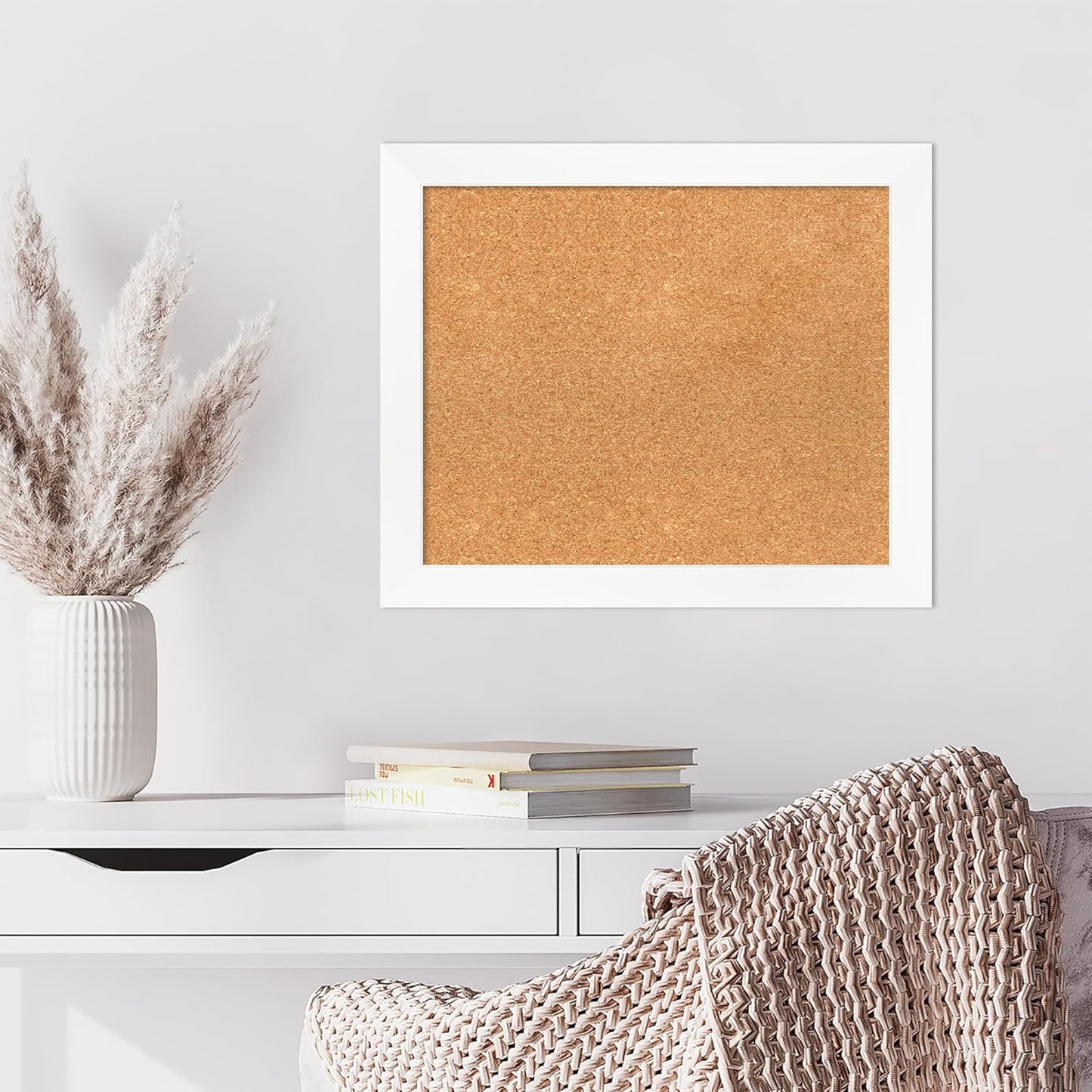 Amanti Art Natural Cork Board for Wall, 21x25 Vision Board with White Frame, Medium Corkboard Office Decor for Home Organization, Modern Corkboard Pinboard to Display Items for Home Organization in