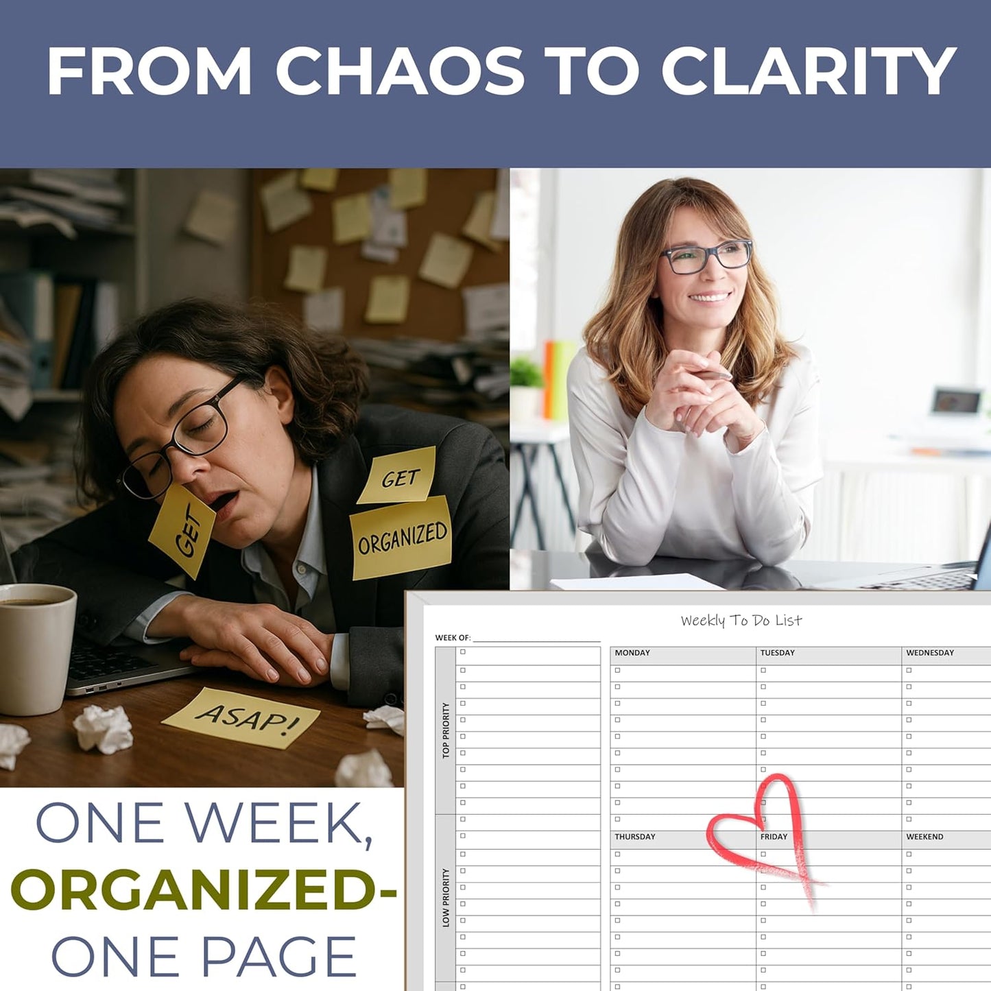 Weekly To Do List Notepad, 60 Page Task Planning Pad w/Daily Checklist, Priority Todo Checkbox & Notes. Desk Notebook to Organize Office 11 X 8.5