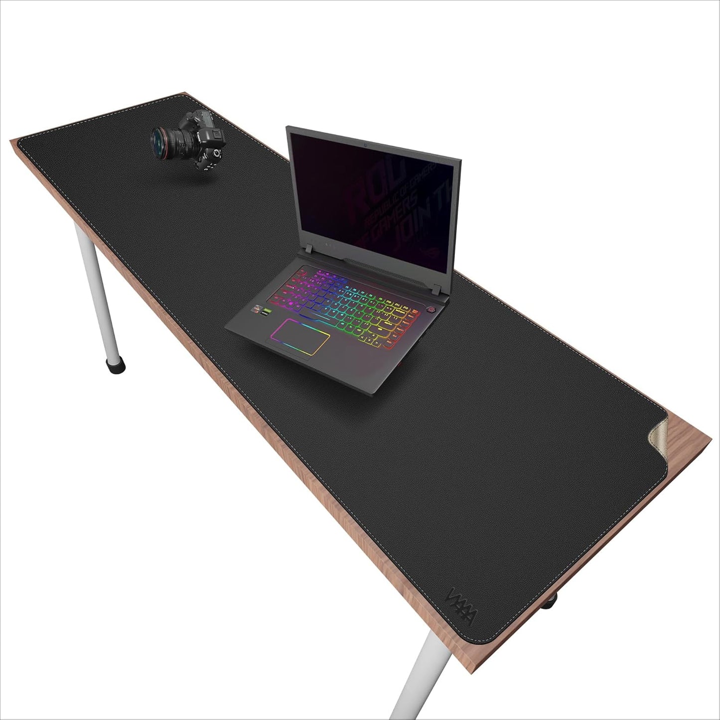 Vyaaa 66.9"x19.6" PU Leather & Cork Large Desk Mat (Black) - XXL Extended Mouse pad, Reversible Desk Protector, Non-Slip Computer Desk pad for Office, Gaming, Home