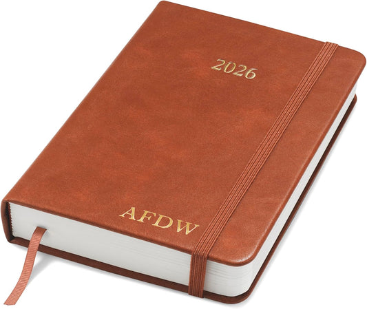 Wykeham's Executive 2026 Daily Journal Planner – US Public Holidays & Format – Customization Available (Personalized Brown, 6”×4.5”)