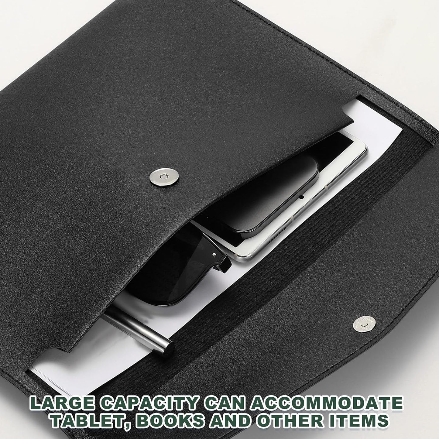 PATIKIL PU Leather A4 File Folder, Document Holder Filing Organizer Portfolio Envelope Folder Case with Snap Closure for Letter Receipt Style 2, Black