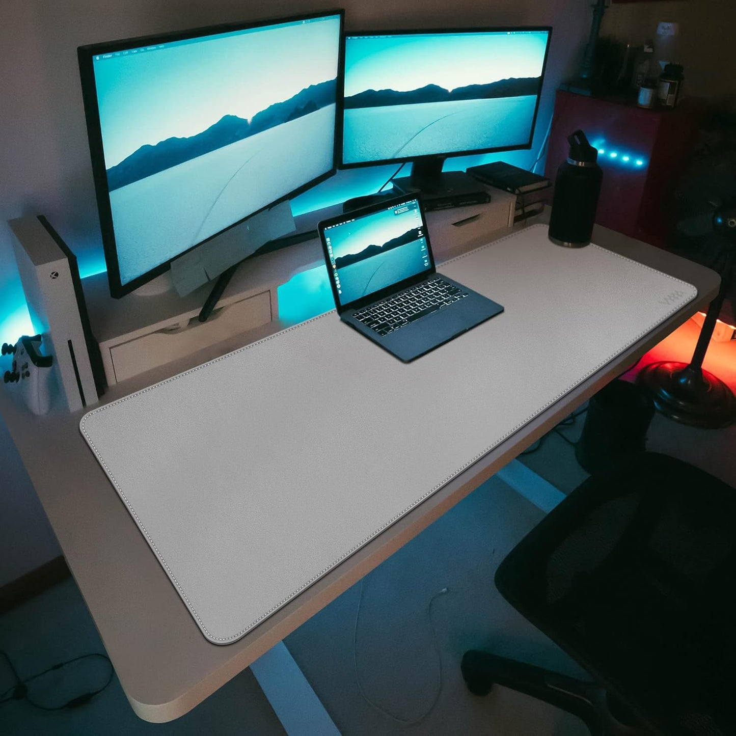 VYAAA Leather Desk Mat, 55"×24" Large Mouse Pad, Desktop Protector for Desk, Multifunctional Keyboard Mouse Pad for Home or Office (Light Gray)