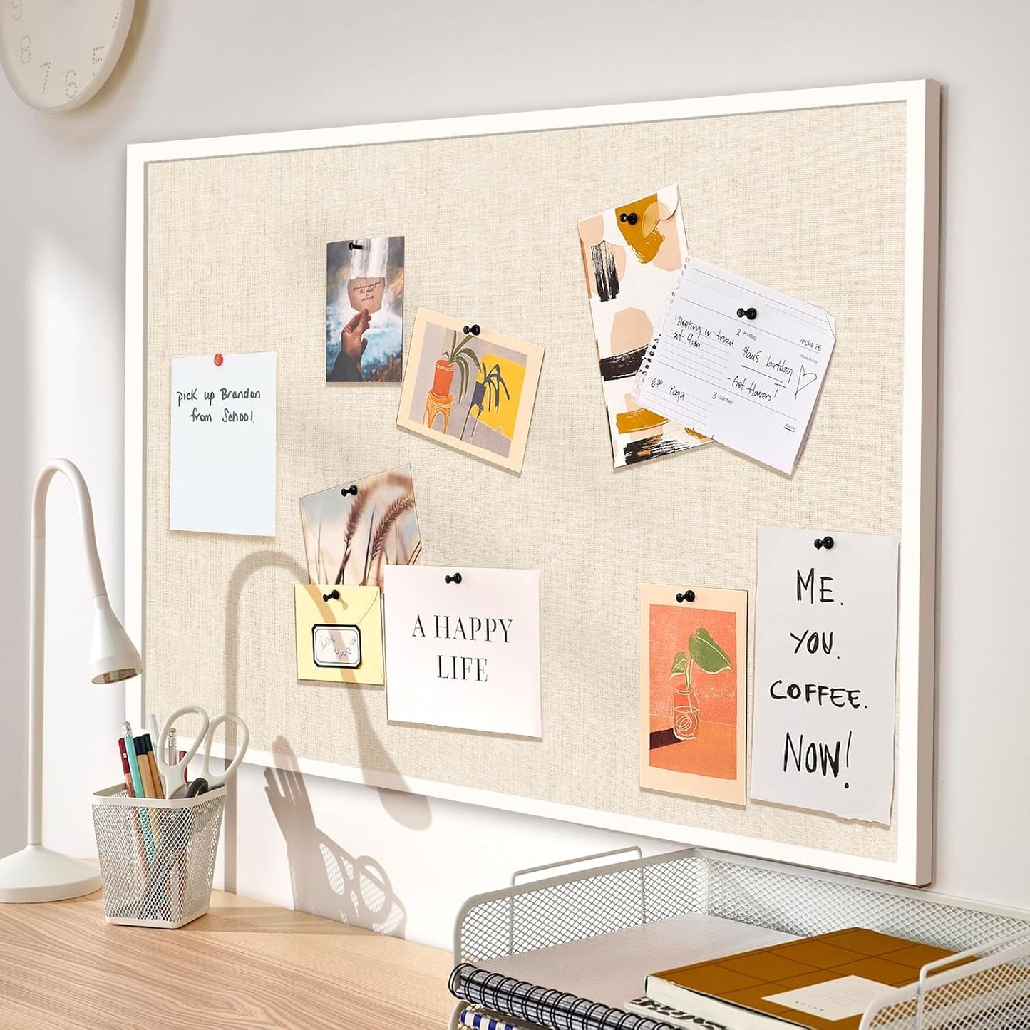 Miratino Large Bulletin Board, 36 /inchesx 24/inches White Cork Boards for Walls with Frame, Pin Display Board Vision Board for Home School Office Decor
