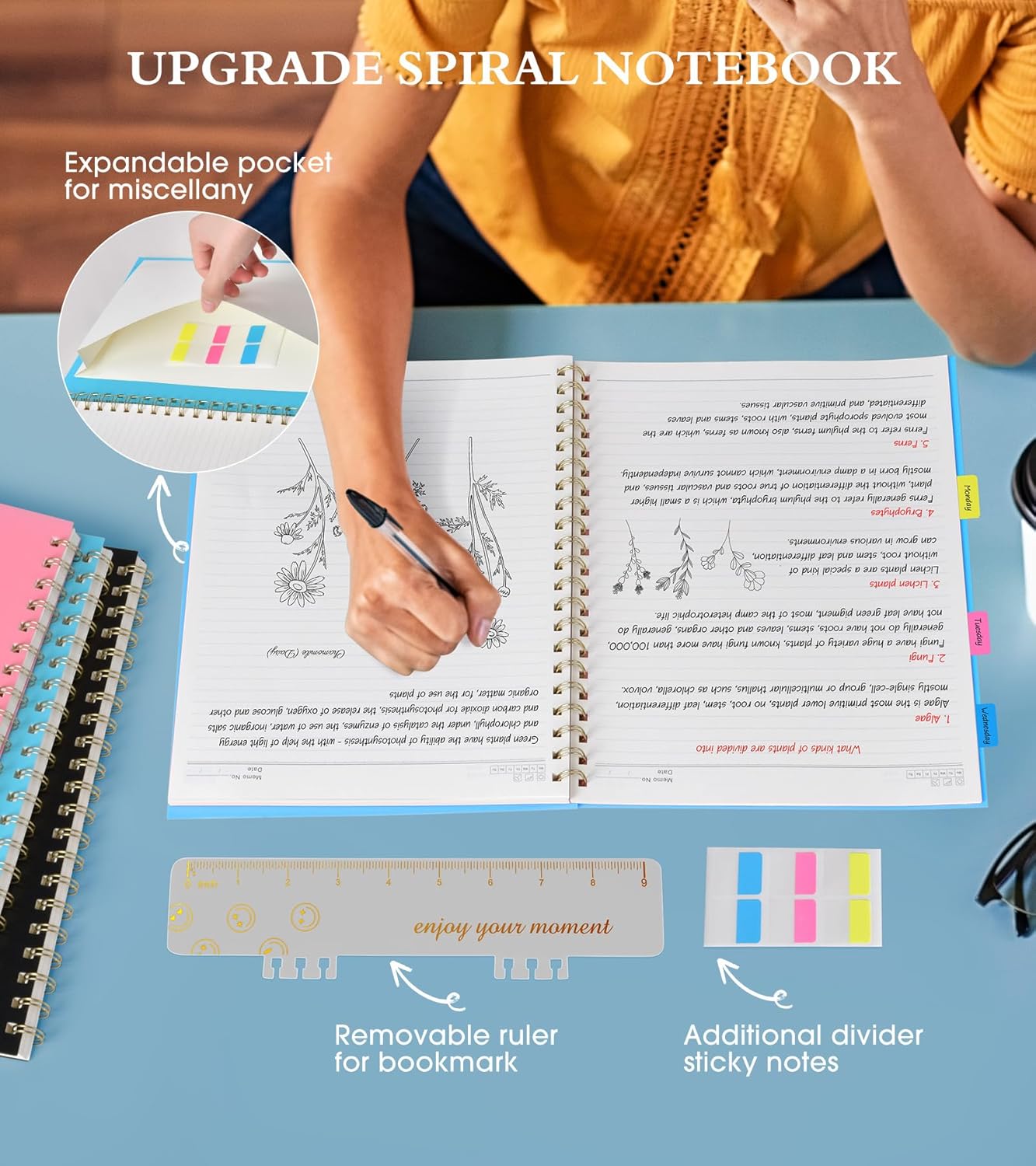 Spiral Notebook Journal 8.5” x 11”, Lined Notebooks for Women Men, A4 Large College Ruled Journal, 100 GSM Paper, Plastic Hardcover Spiral Bound Journals for Work School Business, Blue