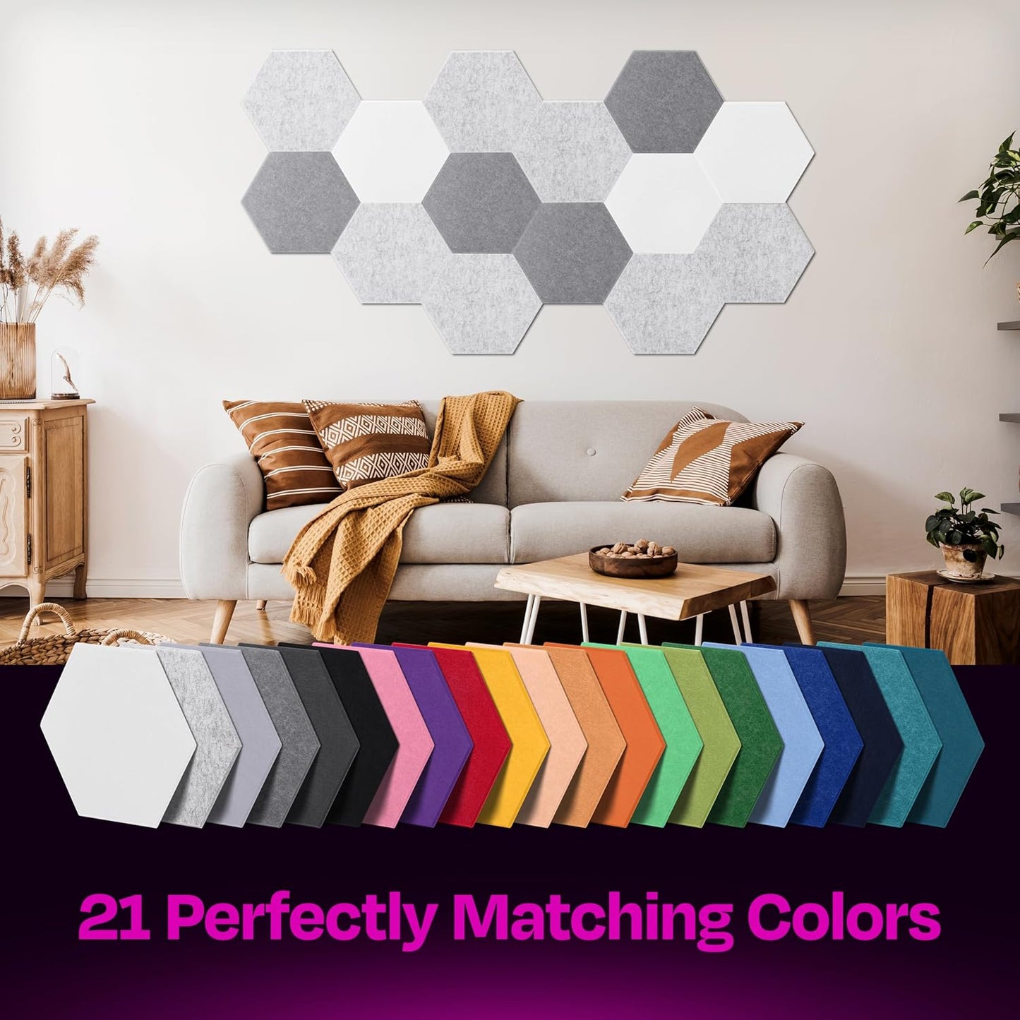 Acoustic Panels 12-Pack Soundproof Wall Panels 14"X12.1"X0.4" Sound Panels High Density Sound Dampening Panels - [Smoky White Hexagon]