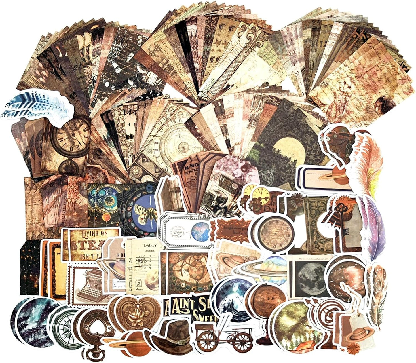 200PCS Vintage Scrapbooking Supplies Pack, Aesthetic Scrapbook Sticker Paper Art Journaling Kit for Bullet Junk Journals,Planner,Cottagecore Decor Gifts (Magic)