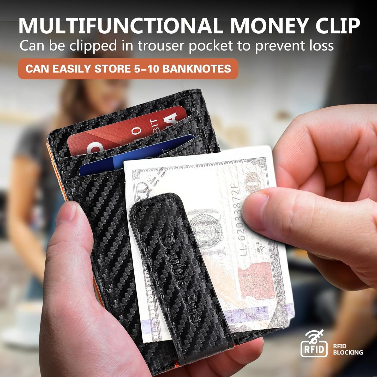 Slim Wallet for Men Credit Card Holder Wallet RFID Blocking Bifold Mens Slim Wallet,Thin Minimalist Front Pocket Mens Leather Wallets,Smart Security Carbon Fiber Mini Small Compact Wallet & Money Clip