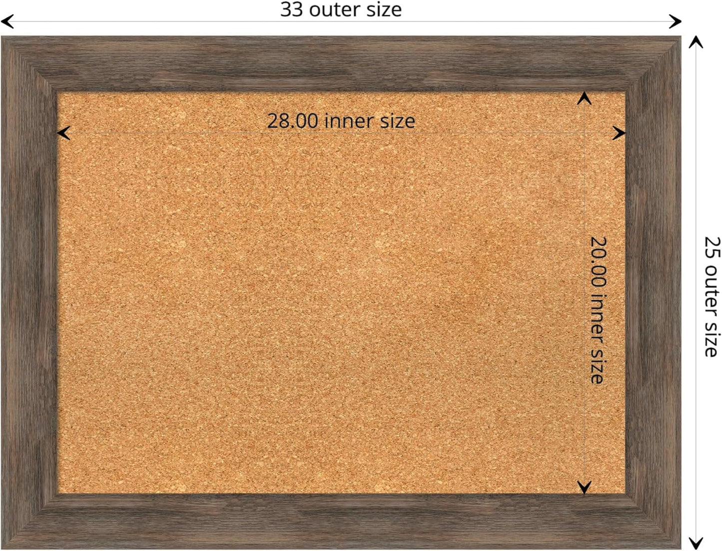 Amanti Art Natural Cork Board for Wall, 25x33 Vision Board with Brown Wood Frame, Medium Corkboard Office Decor for Home Organization, Rustic Farmhouse Corkboard Pinboard to display items for home