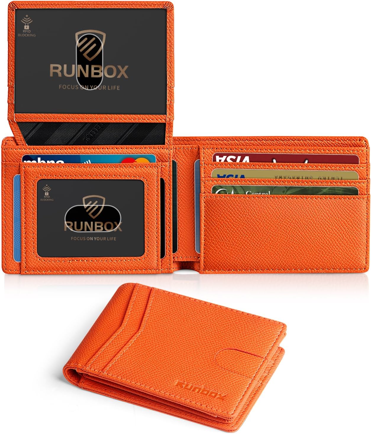 RUNBOX Wallet for Men Slim Rfid Leather 2 ID Window With Gift Box