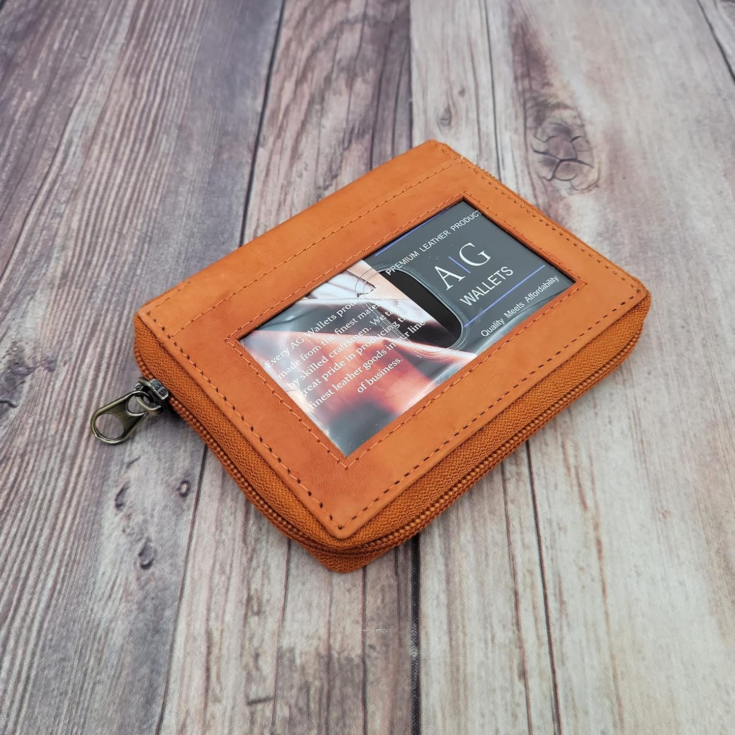 ag wallets AG Wallets Mens Zip Around Leather Wallet with Inserts (Marmalade Tan)