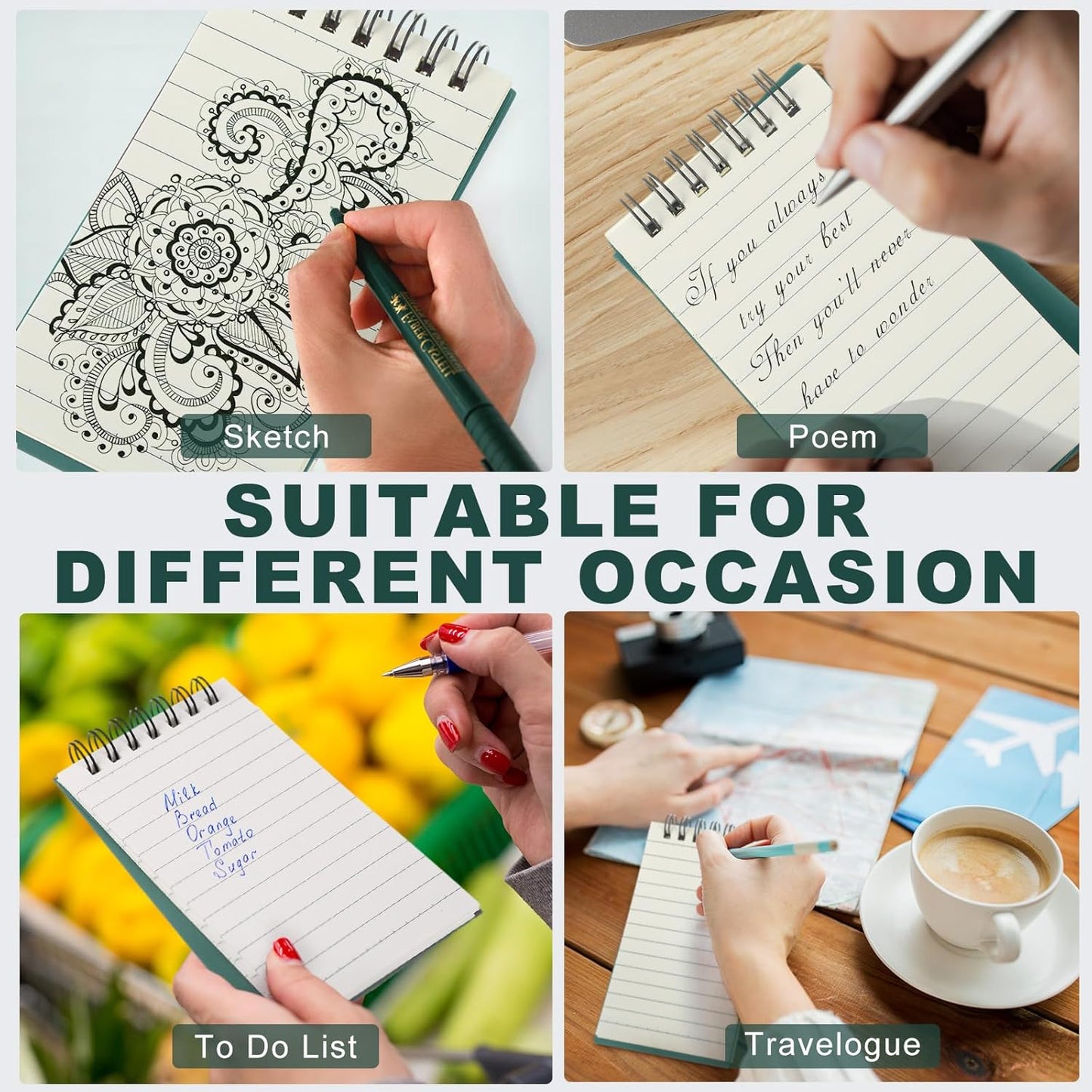 Tenceur 18 Pcs Pocket Notebook Bulk Small 3x5 Inch Spiral Notepads Mini Top Bound Notebook with Lined 120 Pages Ruled Memo Pads for Office College Nurse Essentials Back to School Gift (Green)