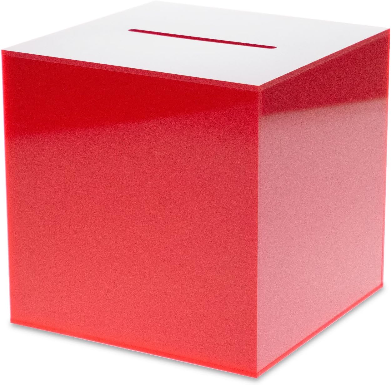 Source One Premium Acrylic Cube Donation Box with Deluxe Rear Open Door and Cam Lock Suggestion Box (8 Inch, Red)