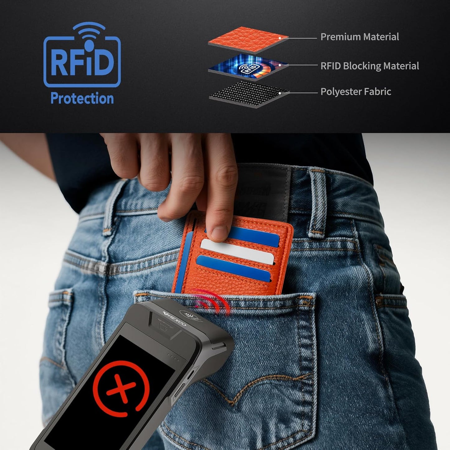 Mayski Slim Wallet, Credit Card Holder for Women, Minimalist Front Pocket RFID Blocking Card Cases, Small Wallet Women Men(Lichee Orange)