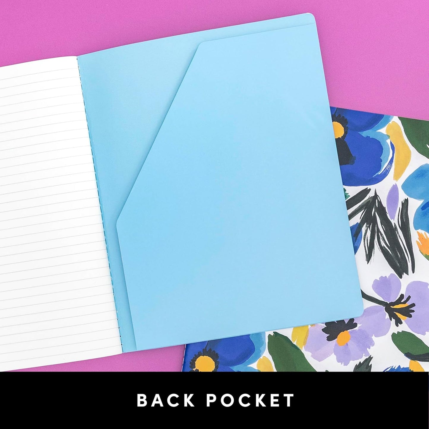 PAPERAGE Soft Cover Lined Journal Notebook, 2 Pack, (Blue Pansies), 100 Pages, Large 7.5 inches x 9.5 inches, College Ruled, Ideal for Note Taking & Travel Journal