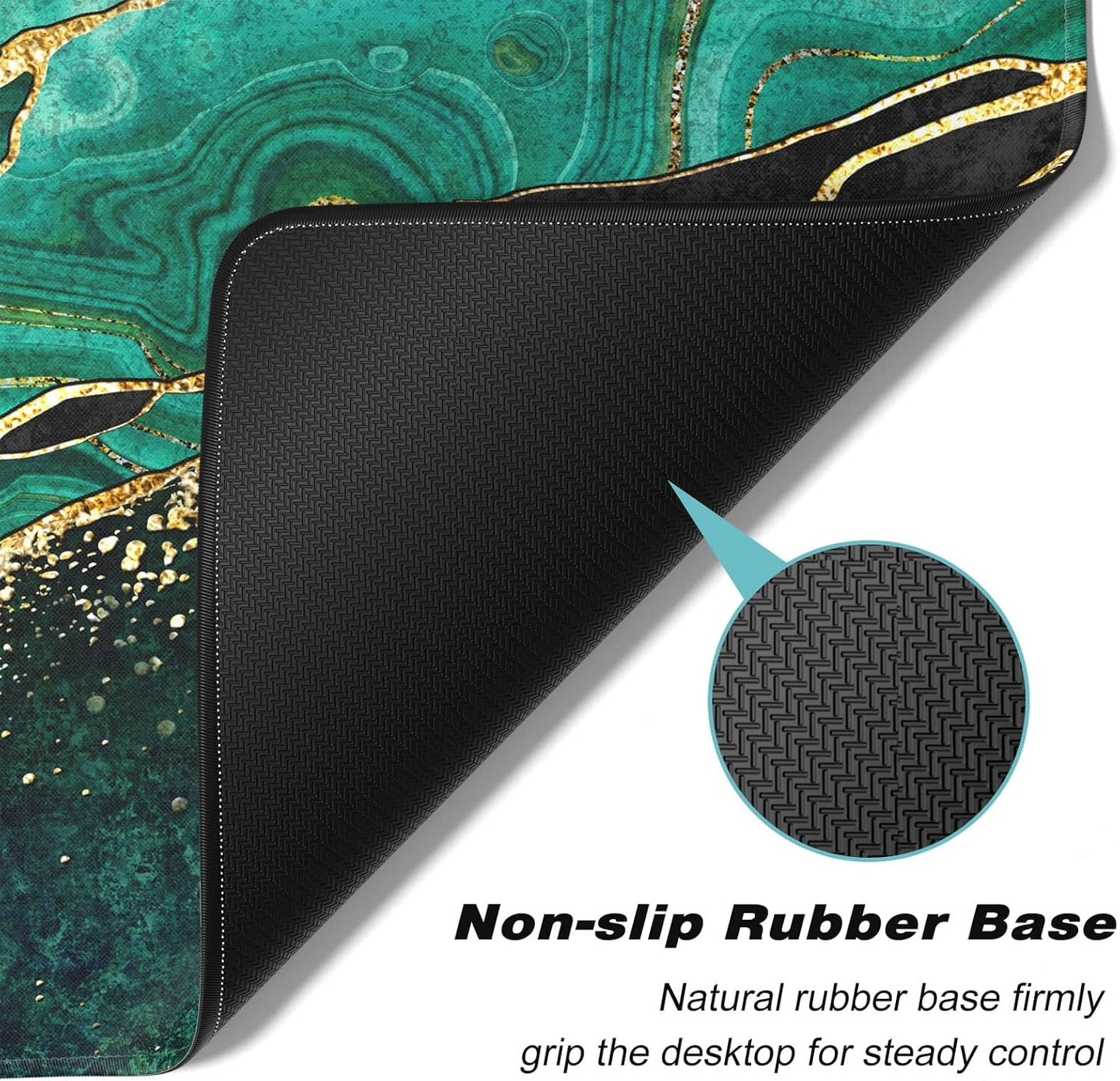 Extended Large Mouse Pad, XXL Gaming Mousepad 31.5 x 15.7 Inch, Big Computer Keyboard Desk Pad, Waterproof Mouse Mat with Stitched Edges and Non-Slip Base for Office Gaming, Green Marble