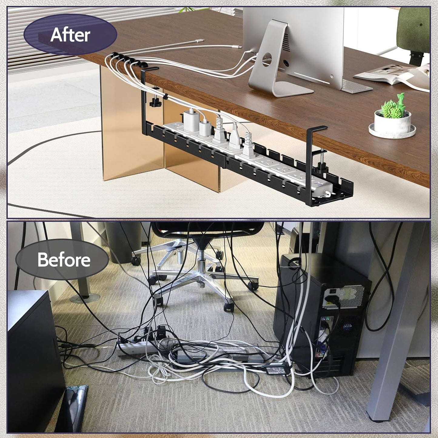 Shikha Cable Management Under Desk, 15.7"-31" Retractable Cable Management Tray, No Drilling Cord Organizer with Clamp for Desk, Under Table Wire Management Tray for Home Office