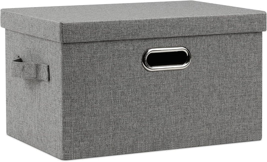 Medium 15" 21 Quart Collapsible Stackable Storage Bins with Lids, 1 Pack Gray Foldable Fabric Closet Storage Boxes with Lids, 4 Handles Heavy-duty Linen Cube Baskets for Bedroom
