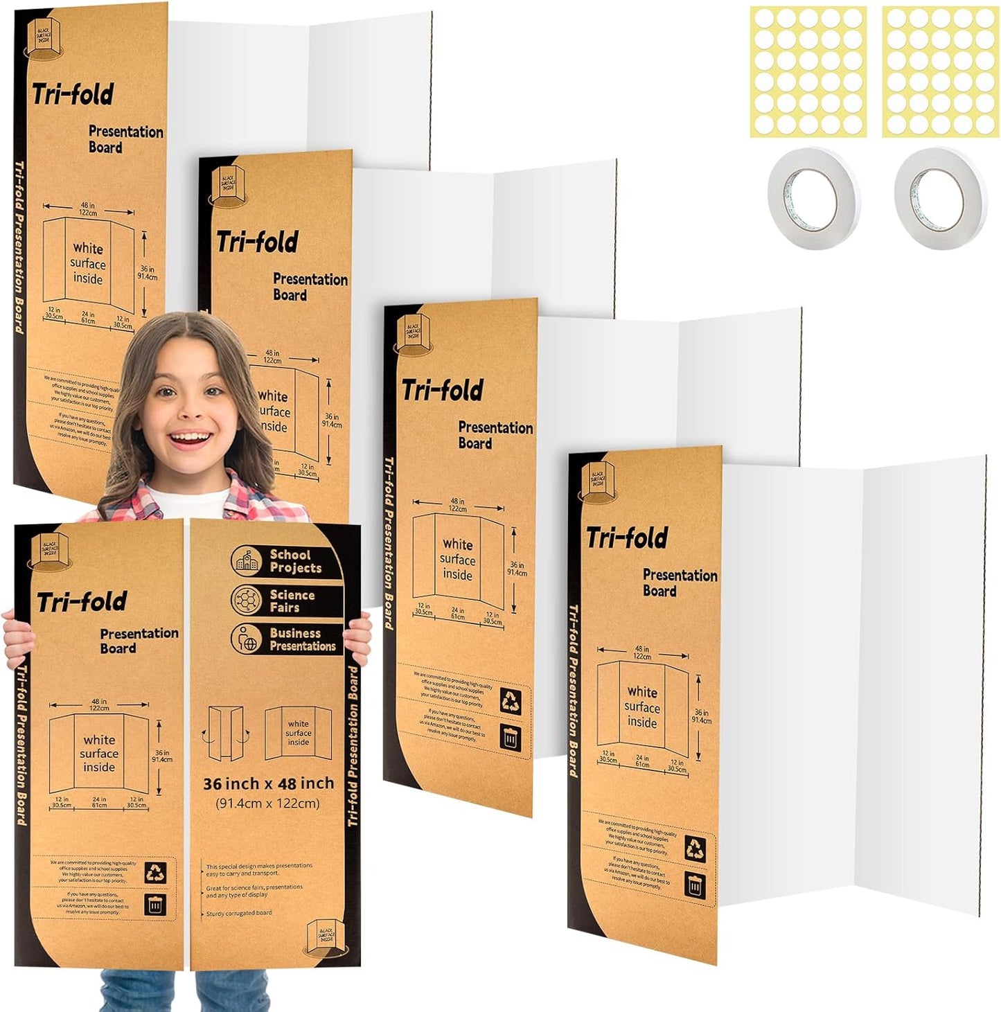 4 Pack Trifold Poster Board 48" X 36", IKAYAS Single sided White Poster Boards, Science Fair Display Boards Posterboard Foamboard for Mounting, Prints,Art,Display,Projects Classroom Supplies