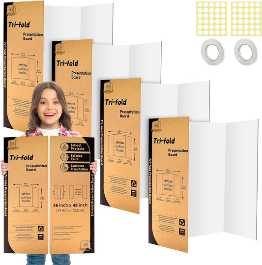 4 Pack Trifold Poster Board 48" X 36", IKAYAS Single sided White Poster Boards, Science Fair Display Boards Posterboard Foamboard for Mounting, Prints,Art,Display,Projects Classroom Supplies