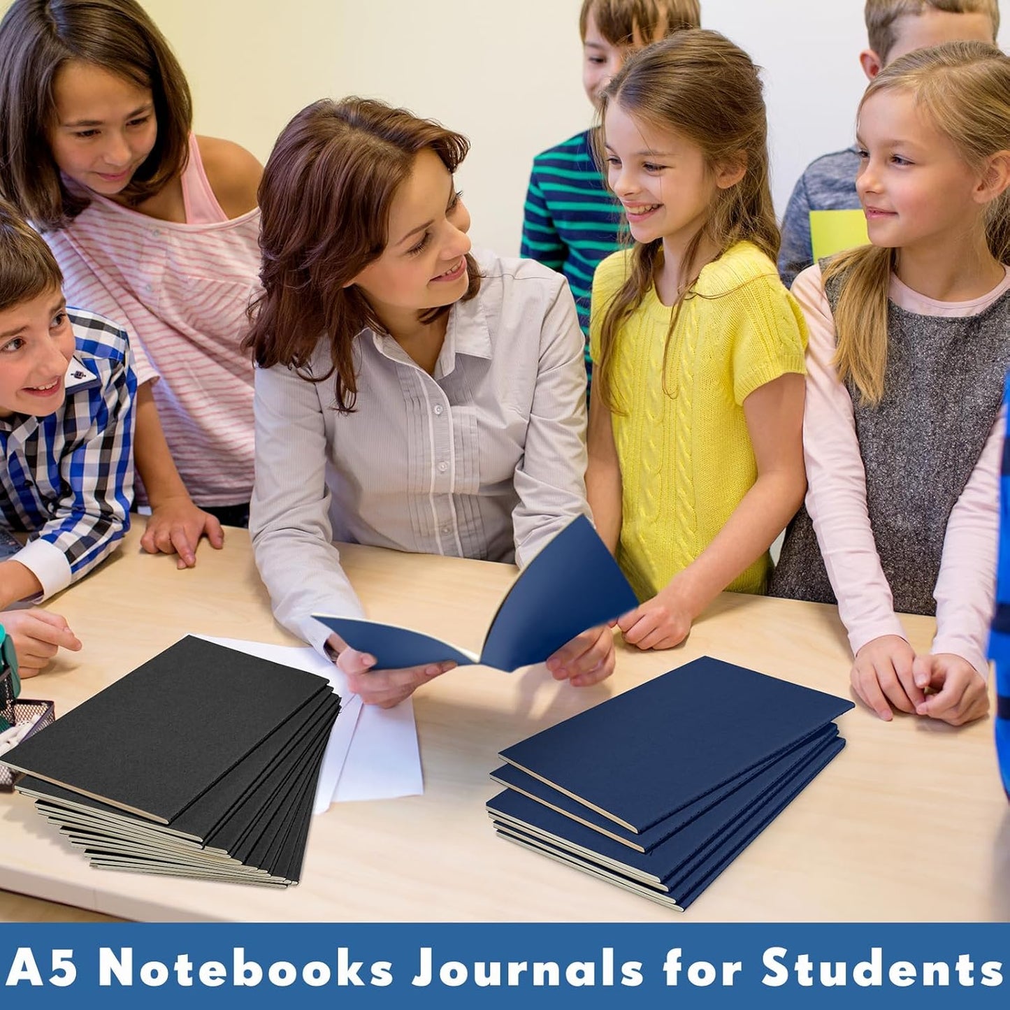 Mimorou 100 Pcs Kraft Notebook Journals 5.5 Inch x 8.3 Inch A5 Softcover Notebooks Bulk for Writing Sketch Office Notepad with 60 Pages 30 Sheets(Black, Navy,Lined)