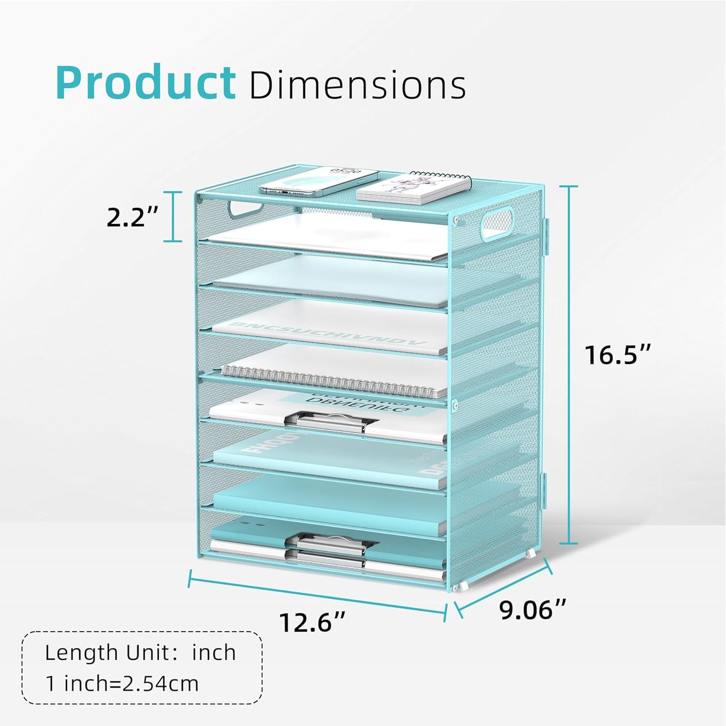 DALTACK 9-Tier Paper Letter Tray Desk Organizer with Handles, Mesh File Holder Organization, Paper Sorter Desk Organizer for Office Home School, Blue 2 Pack
