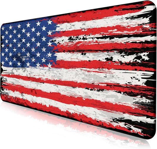 Oversized American Flag Computer Desk Pad, Non Slip Keyboard Pad, Custom Thick Seam Edge Office and Home Mouse Pad 35.4 x 15.7 Inches