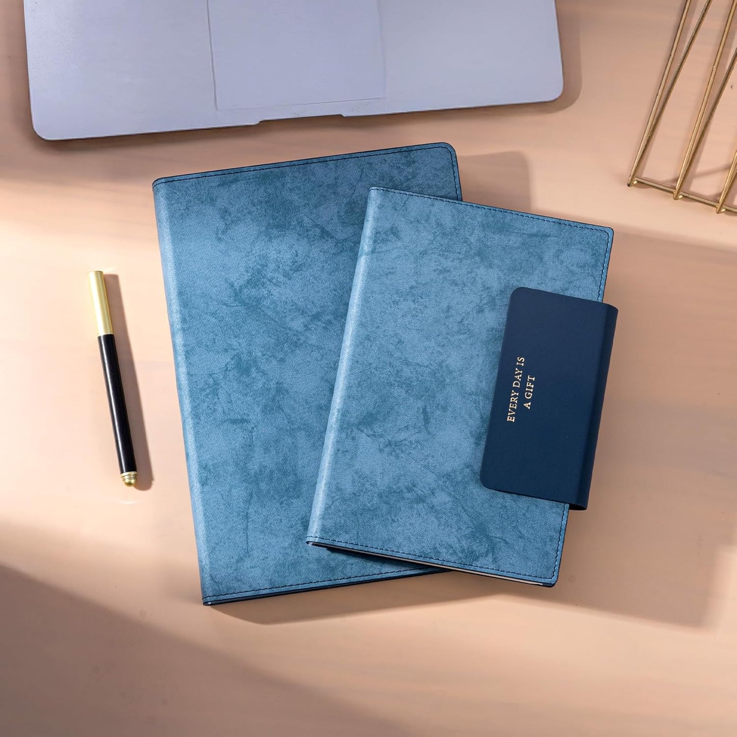 MINICAGIE Lined Leather Journals for Writing A5 Journaling Notebooks with 100 GSM Thick Paper Journal Notebook for Men & Women with Buckle Closure, Work Travel Note Taking Diary 5.7" x 8.3", Blue